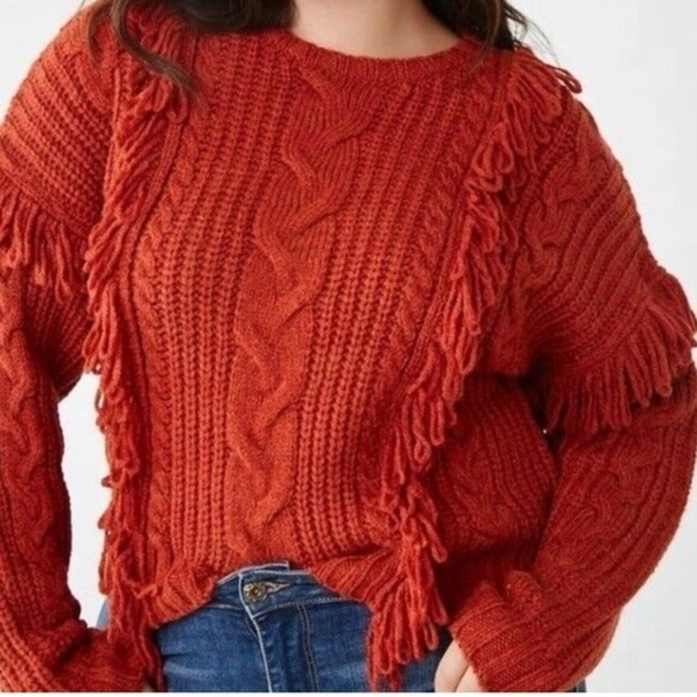 FOREVER 21 Burnt Orange Fringe Sweater Size 1X
